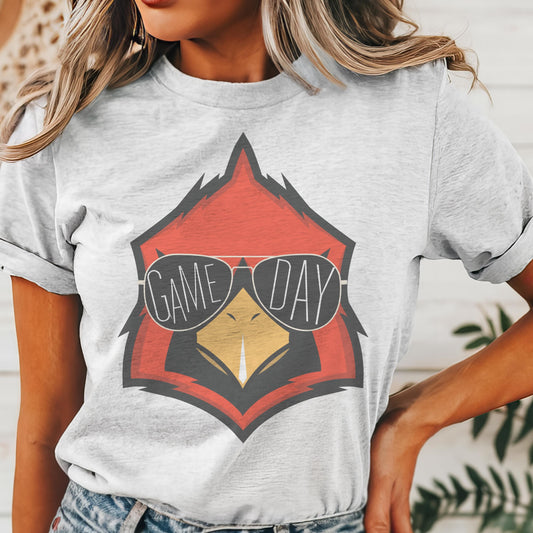 Cardinals with game day glasses mascot, football tshirt, football mom tshirt, cute game day tshirt, mascot tshirt, unisex cut tshirt