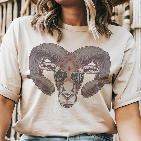 Rams with game day glasses mascot, football tshirt, football mom tshirt, cute game day tshirt, mascot tshirt, unisex cut tshirt