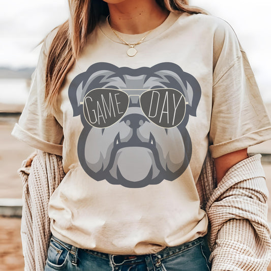 Bulldogs with game day glasses mascot, football tshirt, football mom tshirt, cute game day tshirt, mascot tshirt, unisex cut tshirt