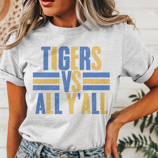 Tigers vs all y’all mascot, football tshirt, football mom tshirt, cute game day tshirt, small town big Pride tshirt heather ash tshirt