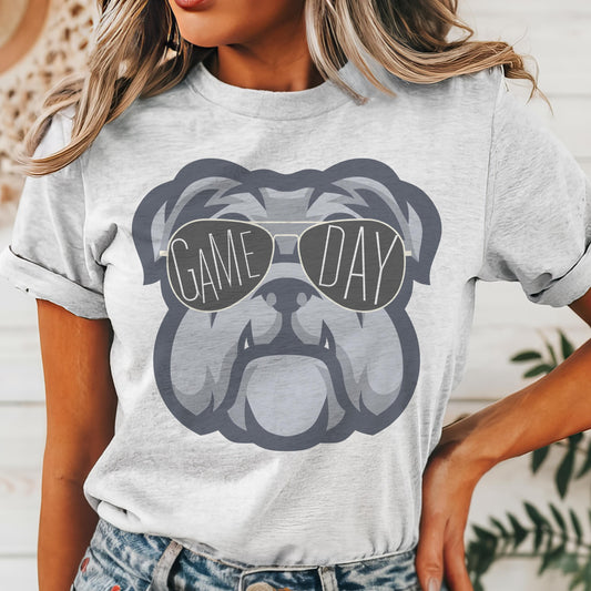 Bulldogs with game day glasses mascot, football tshirt, football mom tshirt, cute game day tshirt, mascot tshirt, unisex cut tshirt