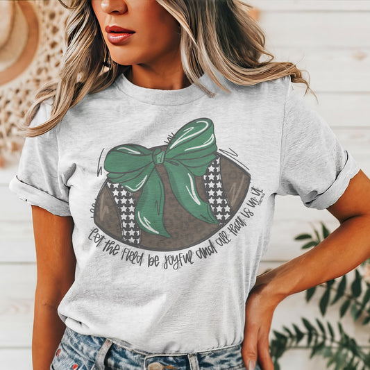 Green coquette bow football mascot, football tshirt, football mom tshirt, cute christian football tshirt, mascot tshirt, unisex cut tshirt