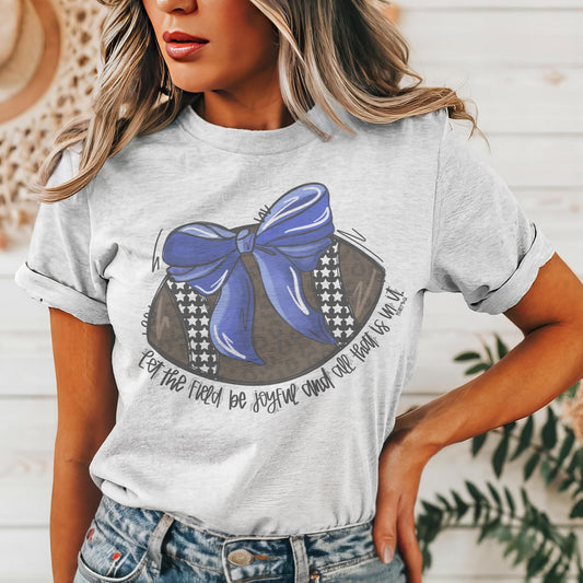 Blue coquette bow football mascot, football tshirt, football mom tshirt, cute christian football tshirt, mascot tshirt, unisex cut tshirt