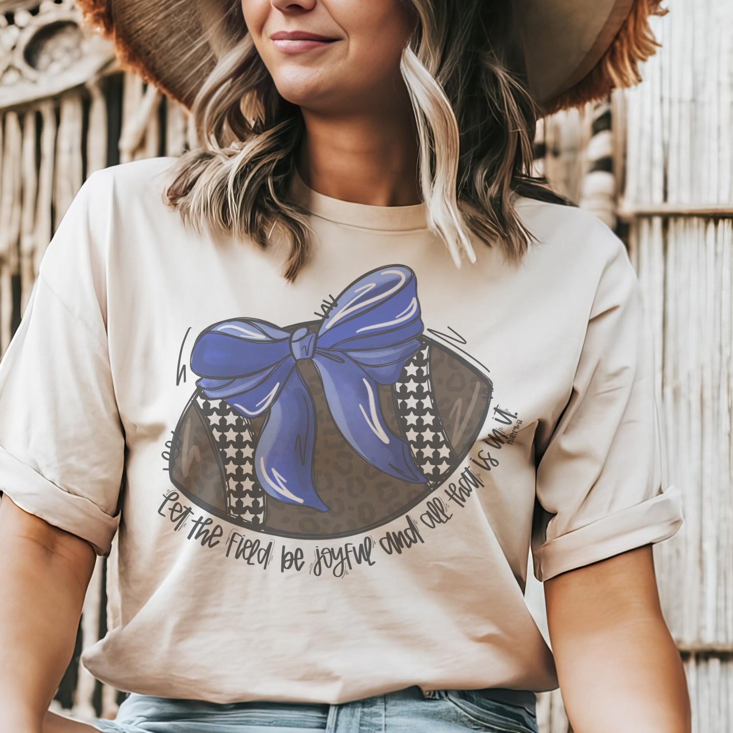 Blue coquette bow football mascot, football tshirt, football mom tshirt, cute christian football tshirt, mascot tshirt, unisex cut tshirt