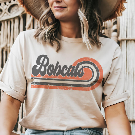 Retro Bobcats orange & black mascot, Bobcats game day football tshirt, football mom tshirt, cute game day tshirt, mascot unisex tshirt