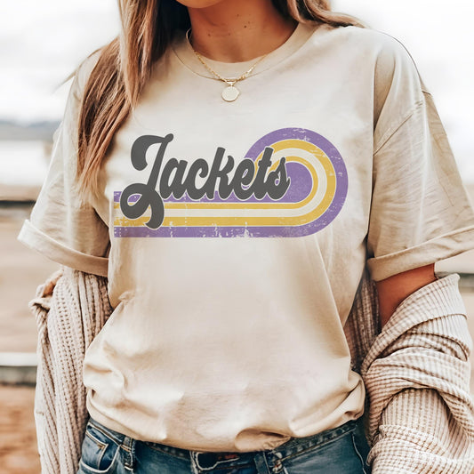 Retro Jackets purple & gold mascot, Jackets game day football tshirt, football mom tshirt, cute game day tshirt, mascot unisex tshirt