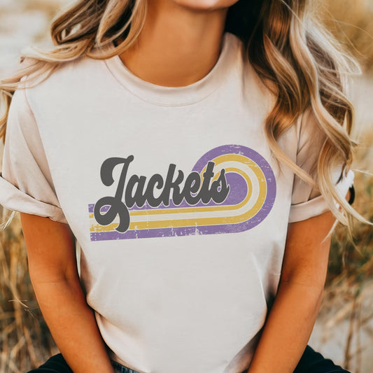 Retro Jackets purple & gold mascot, Jackets game day football tshirt, football mom tshirt, cute game day tshirt, mascot unisex tshirt