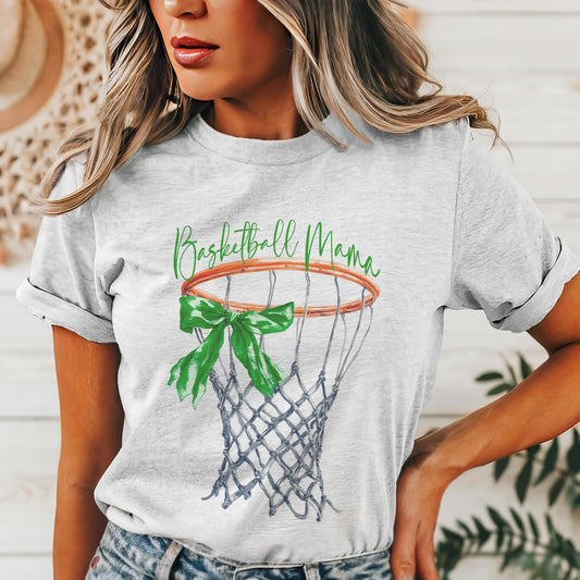 Green Bow Basketball Mama mascot tshirt, basketball tshirt, basketball mom tshirt, cute game day tshirt, mascot tshirt heather ash tshirt
