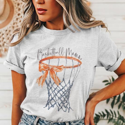 Orange Bow Basketball Mama mascot tshirt, basketball tshirt, basketball mom tshirt, cute game day tshirt, mascot tshirt heather ash tshirt