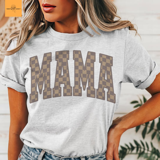 Mama varsity aesthetic tshirt, Boujee mama checkered tshirt multiple color options, cute mama t-shirts, cute mom tshirt.