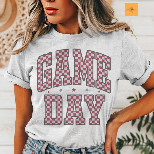Red and gray Game Day, Retro gameday tshirt, Game Day mom tshirt, cute game day tshirt, cute Game Day tshirt, checkered game day shirt
