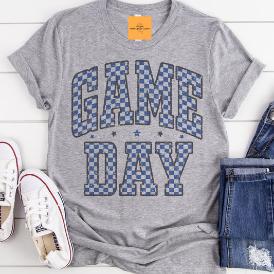 Blue Game Day, Retro gameday tshirt, Game Day mom tshirt, cute game day tshirt, cute Game Day tshirt, checkered game day shirt