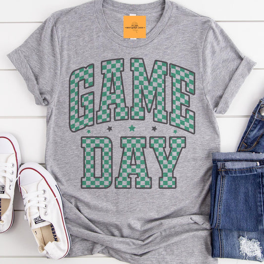 Green Game Day, Retro gameday tshirt, Game Day mom tshirt, cute game day tshirt, cute Game Day tshirt, checkered game day shirt