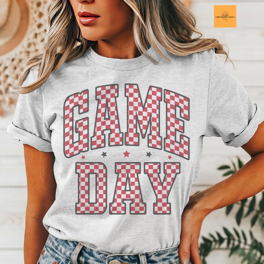 Red Game Day, Retro gameday tshirt, Game Day mom tshirt, cute game day tshirt, cute Game Day tshirt, checkered game day shirt