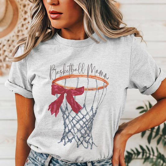 Red Bow Basketball Mama mascot tshirt, basketball tshirt, basketball mom tshirt, cute game day tshirt, mascot tshirt heather ash tshirt