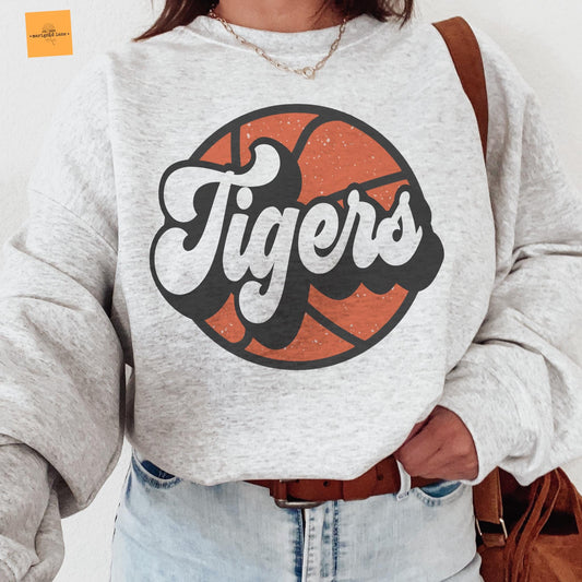 Tigers Basketball mascot, Tigers game day football, football mom crewneck, cute game day sweatshirt, Heather ash unisex sweatshirt