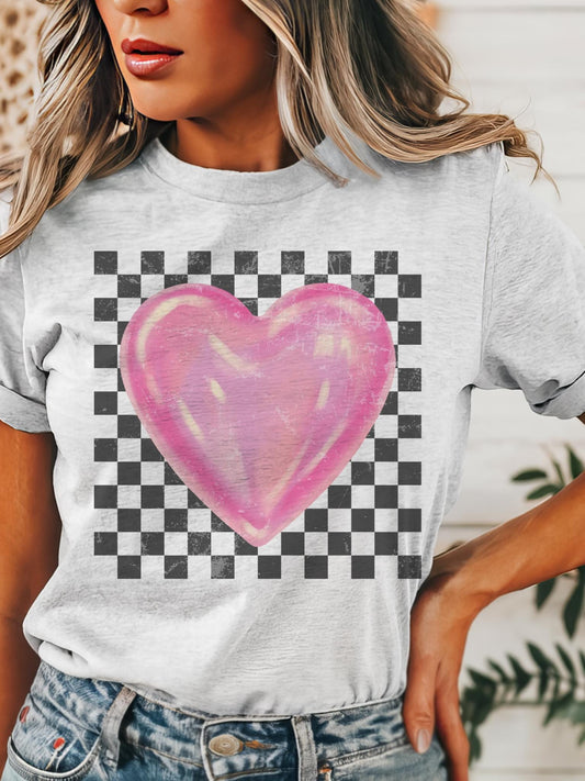 Checkered heart Valentine tshirt, cute valentine tshirt multiple color options, cute momma t-shirts, Valentine’s Day tshirt, Valentine shirt