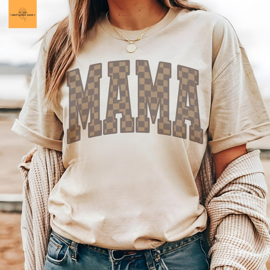 Mama varsity aesthetic tshirt, Boujee mama checkered tshirt multiple color options, cute mama t-shirts, cute mom tshirt.