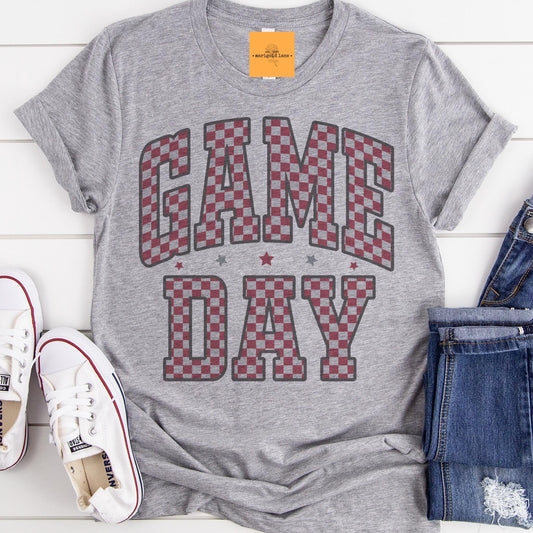 Red and gray Game Day, Retro gameday tshirt, Game Day mom tshirt, cute game day tshirt, cute Game Day tshirt, checkered game day shirt