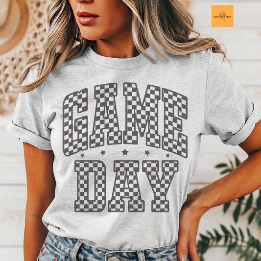 Game Day, Retro gameday tshirt, Game Day mom tshirt, cute game day tshirt, cute Game Day tshirt, checkered game day shirt