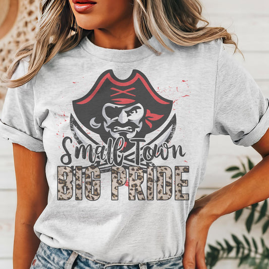 Pirates Small town big Pride Pirates mascot, football tshirt, football mom tshirt, cute game day tshirt, unisex cut mascot tshirt
