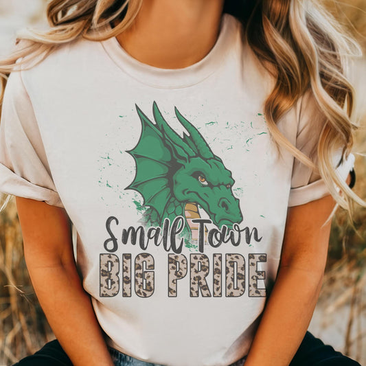 Small town big Pride dragons mascot, football tshirt, football mom tshirt, cute game day tshirt, mascot tshirt, unisex cut dragons tshirt