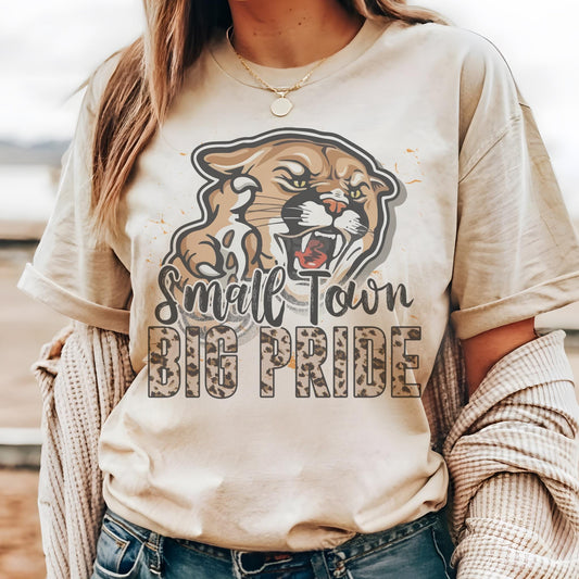 Small town big Pride Cougars mascot, football tshirt, football mom tshirt, cute game day tshirt, mascot tshirt, unisex cut cougars tshirt
