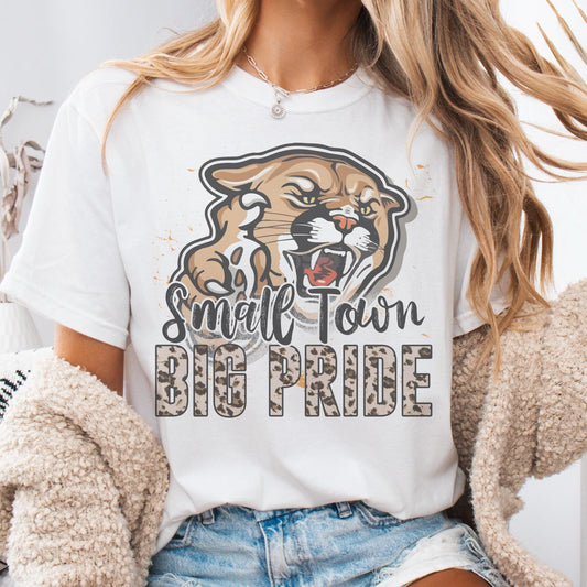 Small town big Pride Cougars mascot, football tshirt, football mom tshirt, cute game day tshirt, mascot tshirt, unisex cut cougars tshirt