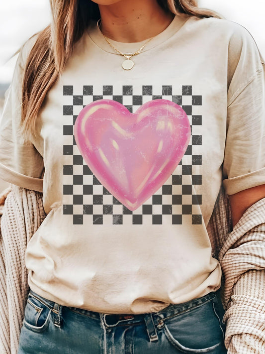 Checkered heart Valentine tshirt, cute valentine tshirt multiple color options, cute momma t-shirts, Valentine’s Day tshirt, Valentine shirt