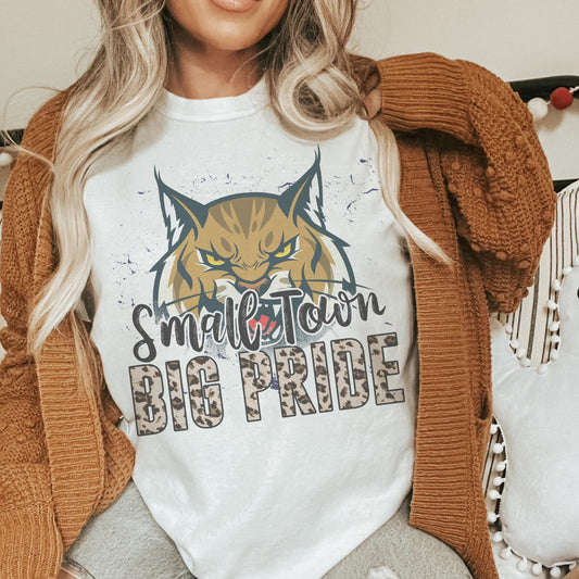 Small town big Pride Wildcat mascot, football tshirt, football mom tshirt, cute game day tshirt, mascot tshirt, unisex cut bobcat tshirt