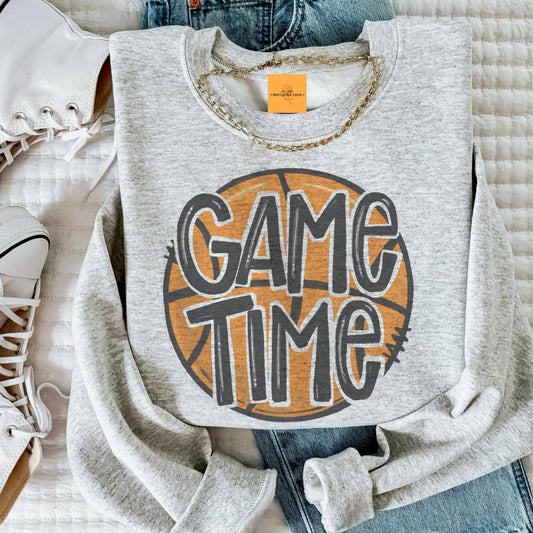 Game Time Basketball mascot, game time, game day basketball, basketball mom crewneck, game day sweatshirt, Heather ash unisex sweatshirt