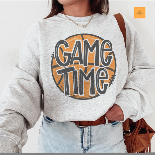 Game Time Basketball mascot, game time, game day basketball, basketball mom crewneck, game day sweatshirt, Heather ash unisex sweatshirt