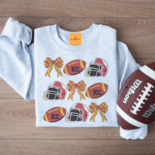 Kansas City Football mascot, KC Football game day football, football mom shirt, cute game day shirt, retro checkered crewneck ash sweatshirt