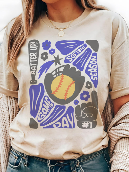 Preppy Softball tshirt, retro blue and black tshirt, Softball mom tshirt, coquette game day tshirt, mascot tshirt, unisex tshirt