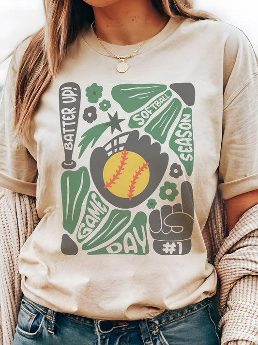 Preppy Softball tshirt, retro Green and black tshirt, Softball mom tshirt, coquette game day tshirt, mascot tshirt, unisex tshirt