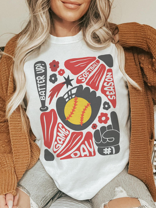 Preppy Softball tshirt, retro Red and black tshirt, Softball mom tshirt, coquette game day tshirt, mascot tshirt, unisex tshirt