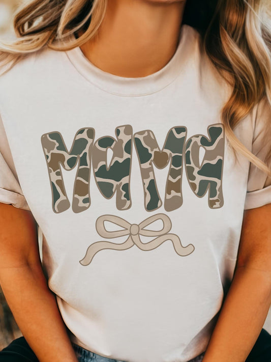 Duck Camo Mama coquette tshirt, boy mama checkered tshirt multiple color options, cute mama t-shirts, cute camouflage mom tshirt.