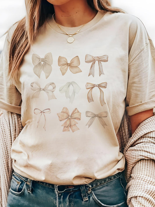 Coquette neutral bows tshirt, ivory bow coquette  tshirt, girly beige tshirt, beige coquette tshirt, unisex cut T-shirt