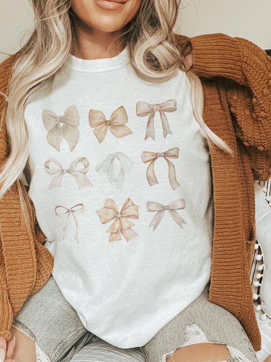 Coquette neutral bows tshirt, ivory bow coquette  tshirt, girly beige tshirt, beige coquette tshirt, unisex cut T-shirt