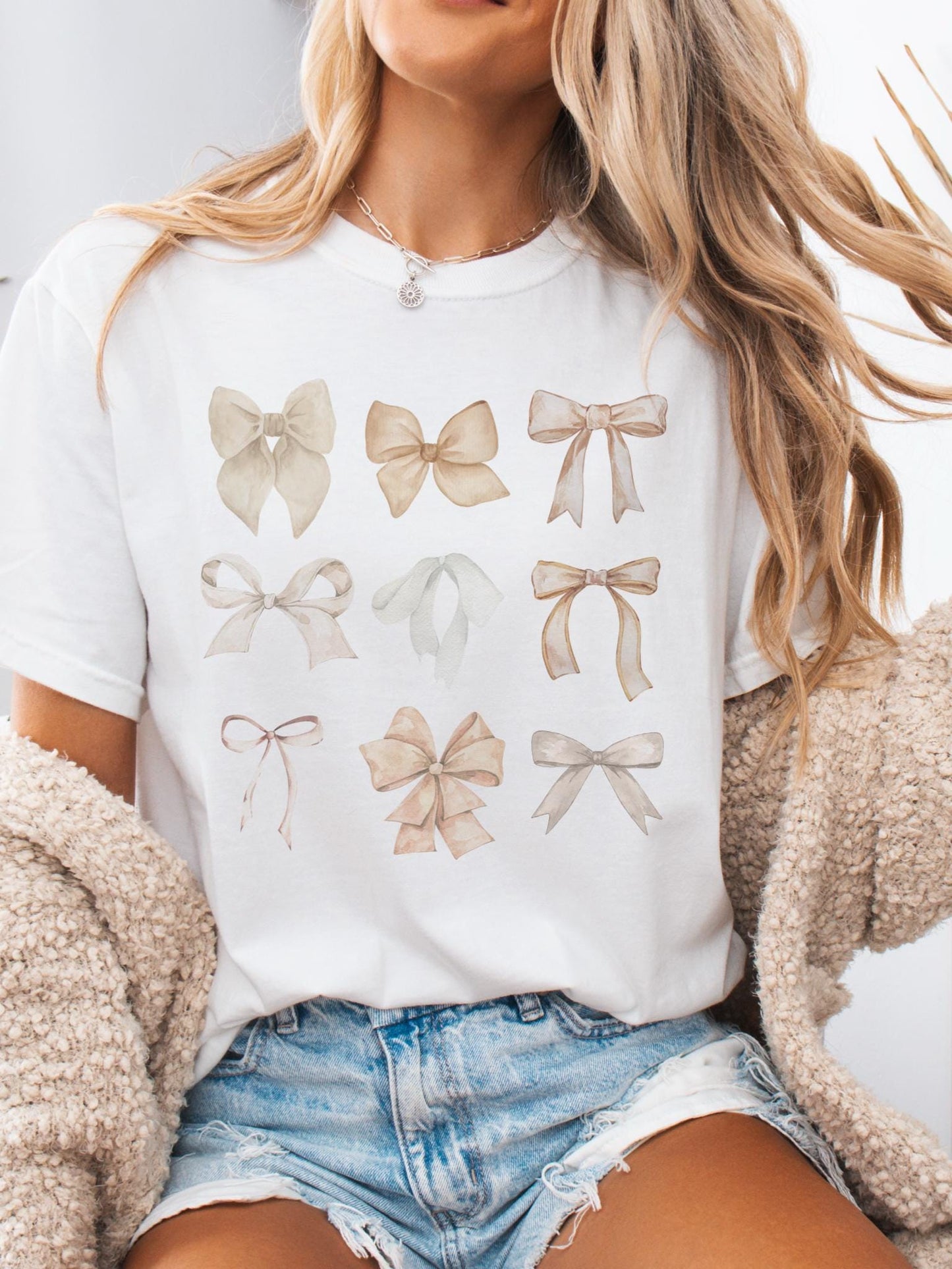 Coquette neutral bows tshirt, ivory bow coquette  tshirt, girly beige tshirt, beige coquette tshirt, unisex cut T-shirt