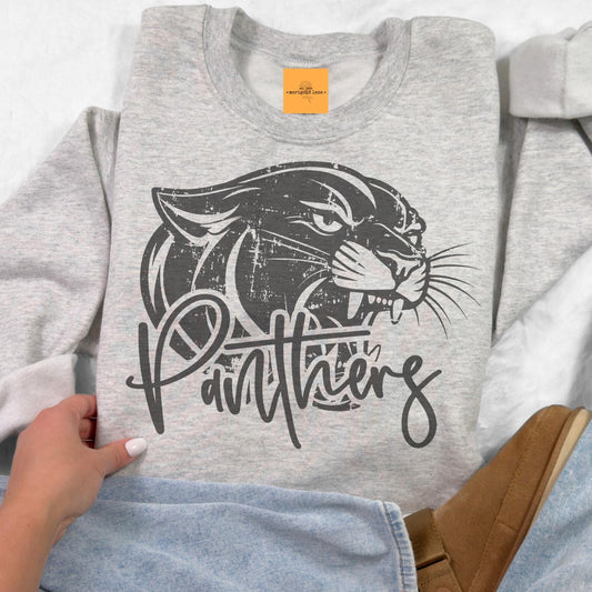 Panthers vintage mascot, Varsity game day football, football mom crewneck, cute game day sweatshirt, Heather ash unisex sweatshirt