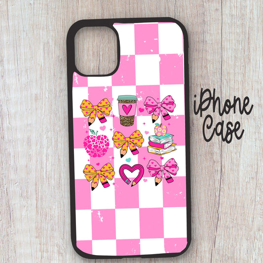 Cute Teacher phone case, Coquette teacher mascot phone case, phone cases, cute inexpensive phone cases, coquette phone case, phone case