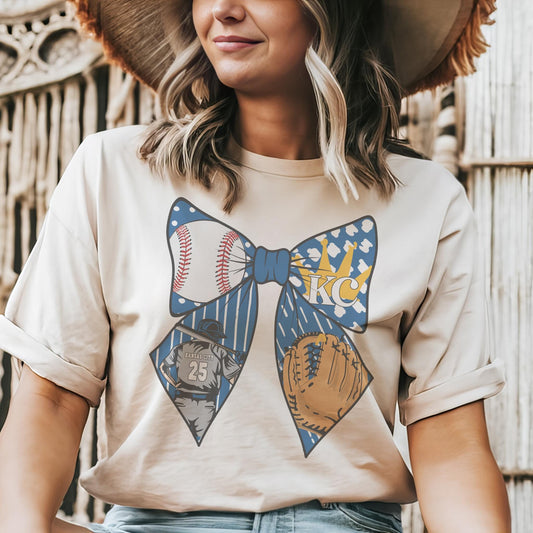 Kansas City coquette bow baseball, baseball bow  gameday tshirt, tshirt, cute game day tshirt, tshirt, cute baseball unisex cut tshirt