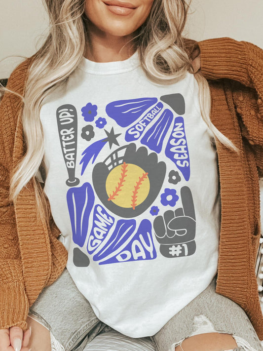 Preppy Softball tshirt, retro blue and black tshirt, Softball mom tshirt, coquette game day tshirt, mascot tshirt, unisex tshirt