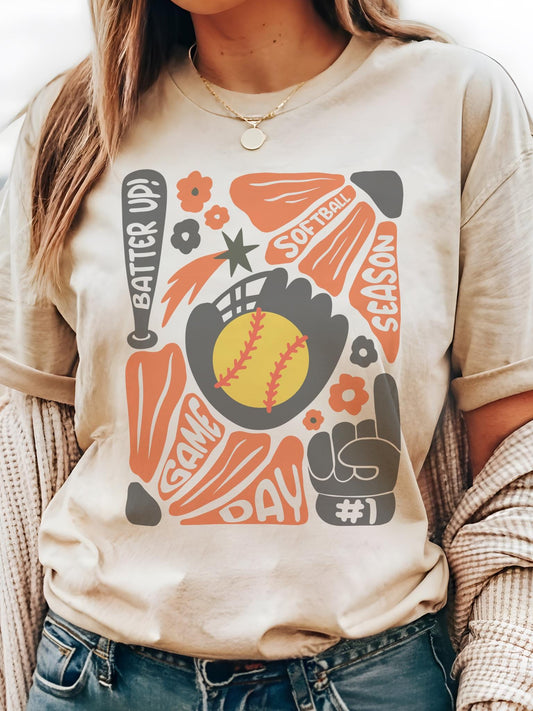 Preppy Softball tshirt, retro Orange and black tshirt, Softball mom tshirt, coquette game day tshirt, mascot tshirt, unisex tshirt