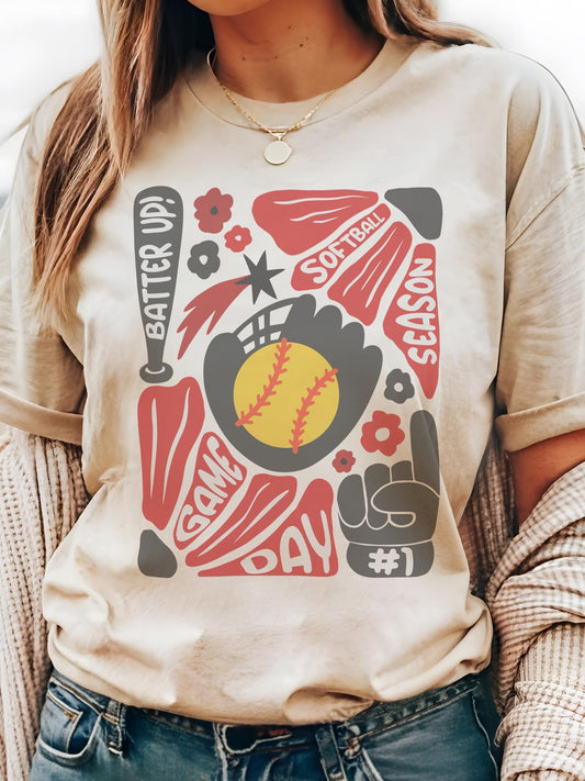 Preppy Softball tshirt, retro Red and black tshirt, Softball mom tshirt, coquette game day tshirt, mascot tshirt, unisex tshirt