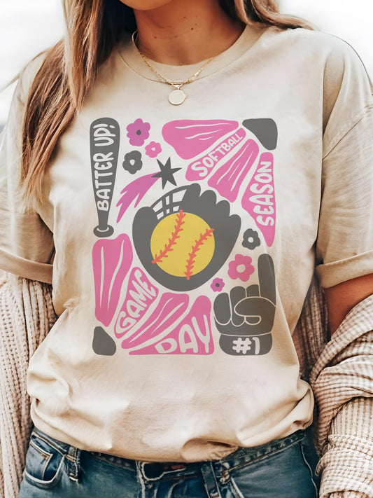 Preppy Softball tshirt, retro Pink and black tshirt, Softball mom tshirt, coquette game day tshirt, mascot tshirt, unisex tshirt