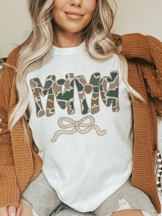 Duck Camo Mama coquette tshirt, boy mama checkered tshirt multiple color options, cute mama t-shirts, cute camouflage mom tshirt.