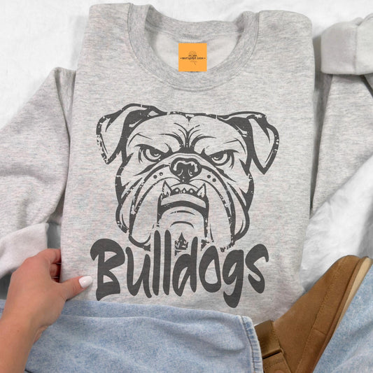 Bulldogs vintage mascot, Varsity game day football, football mom crewneck, cute game day sweatshirt, Heather ash unisex sweatshirt