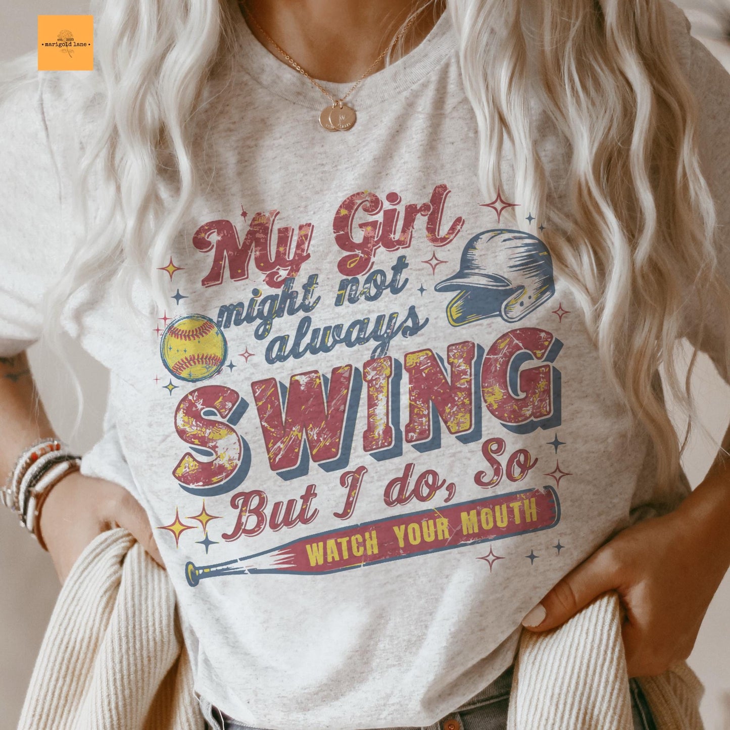 My girl might not always swing but I do! Softball mom tshirt, retro softball tshirt, cute game day tshirt, ballpark mama unisex cut tshirt